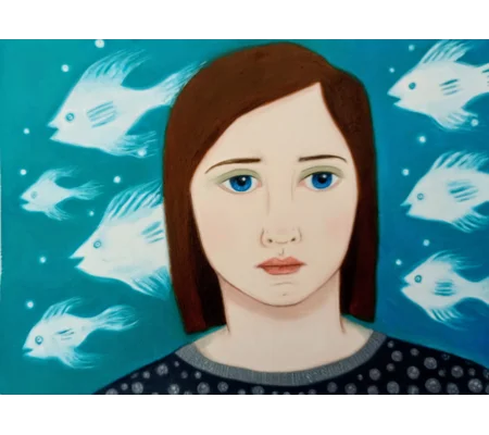 Ghost Fish - Original Oil Surreal Portrait Painting on Paper