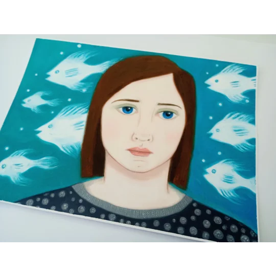 Ghost Fish - Original Oil Surreal Portrait Painting on Paper