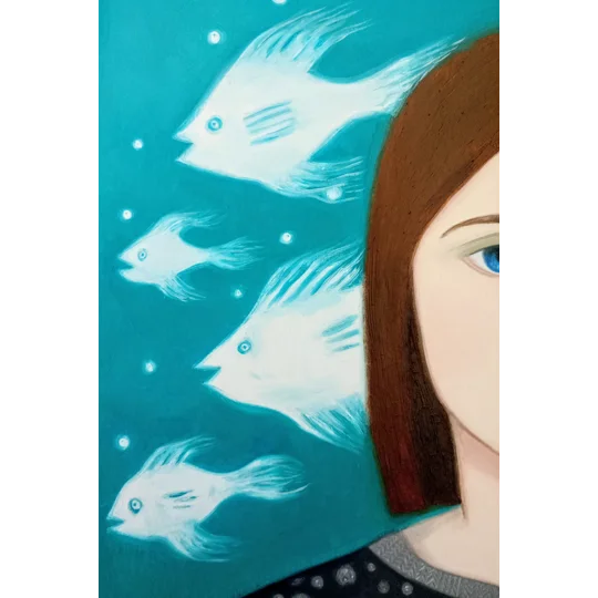 Ghost Fish - Original Oil Surreal Portrait Painting on Paper