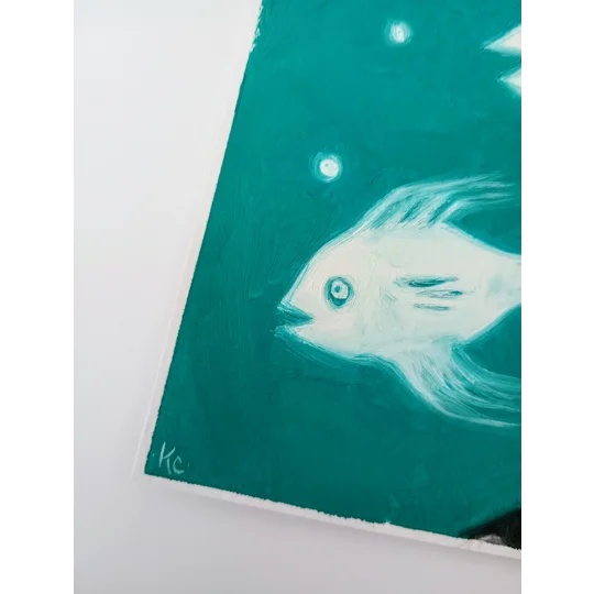 Ghost Fish - Original Oil Surreal Portrait Painting on Paper