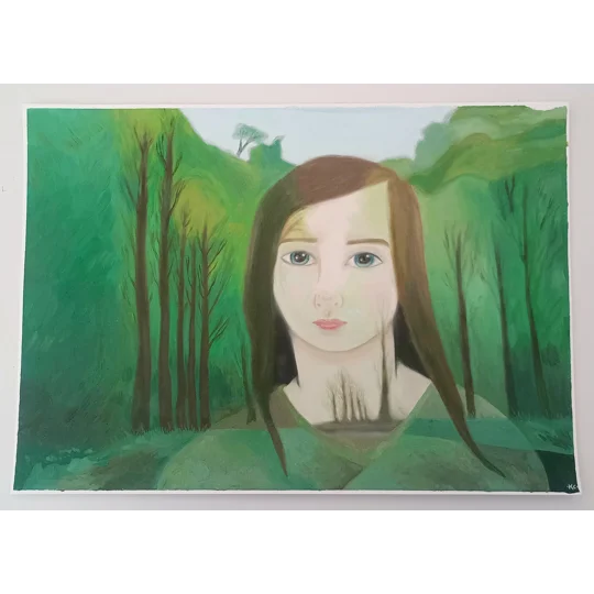 In the Woods - Original Oil Surreal Portrait Painting on Paper