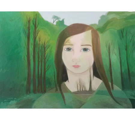 In the Woods - Original Oil Surreal Portrait Painting on Paper