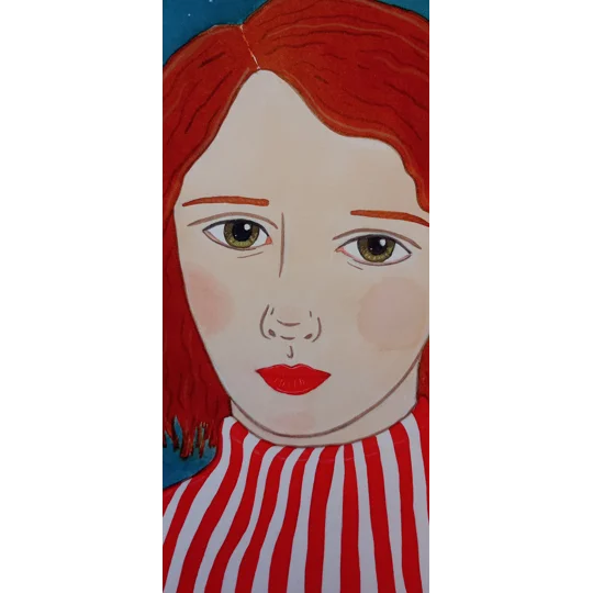 Red Stripes - Original Watercolour Ink Surreal Portrait Painting on Paper
