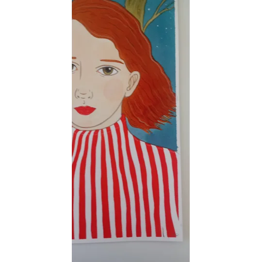 Red Stripes - Original Watercolour Ink Surreal Portrait Painting on Paper