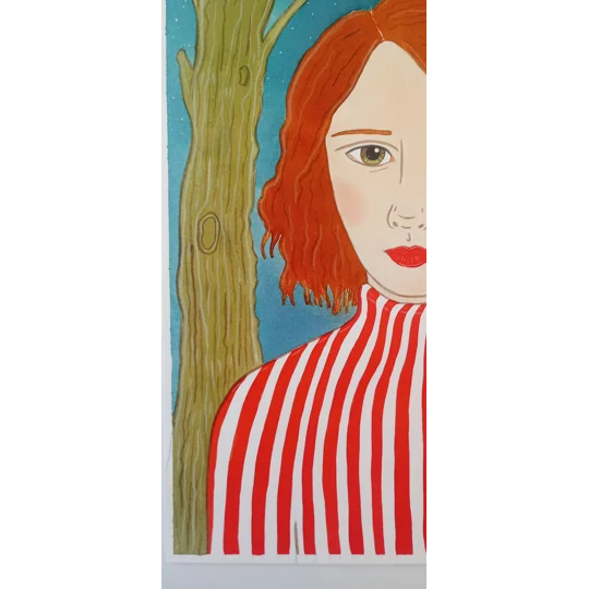Red Stripes - Original Watercolour Ink Surreal Portrait Painting on Paper