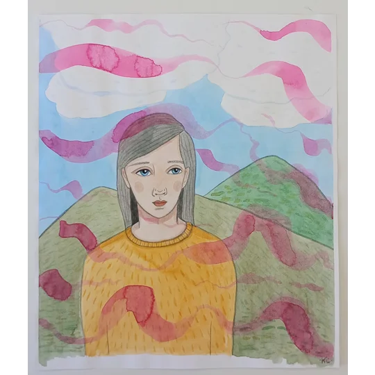 Mountains (Abstracted) - Original Watercolour Surreal Portrait Painting on Paper