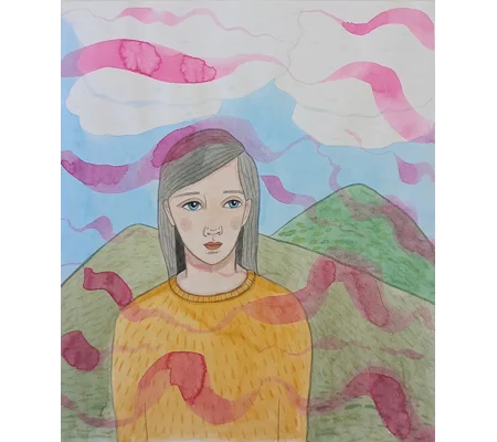 Mountains (Abstracted) - Original Watercolour Surreal Portrait Painting on Paper