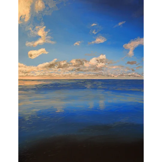 Giclee Print of an original acrylic landscape seascape painting of clouds over the sea into the distance.