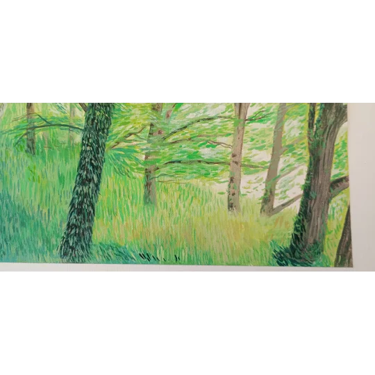 Close up detail of Original oil woodland landscape painting on canvas