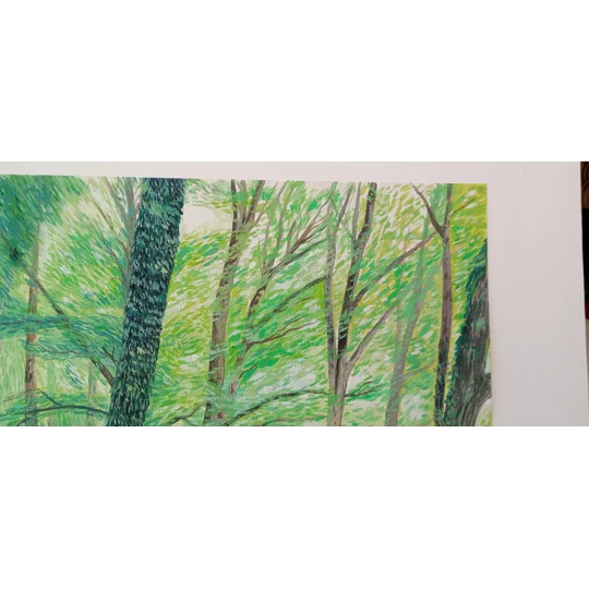 Close up detail of Original oil woodland landscape painting on canvas