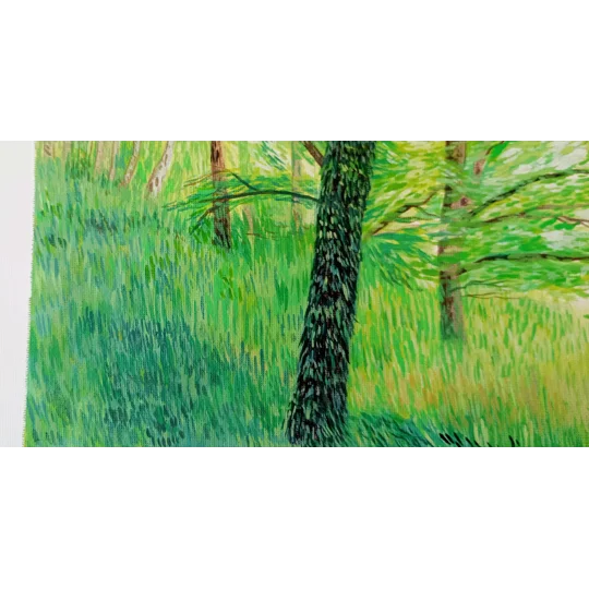 Close up detail of Original oil woodland landscape painting on canvas
