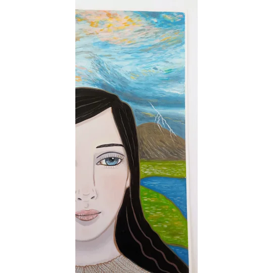 Close up of oil portrait painting in a landscape