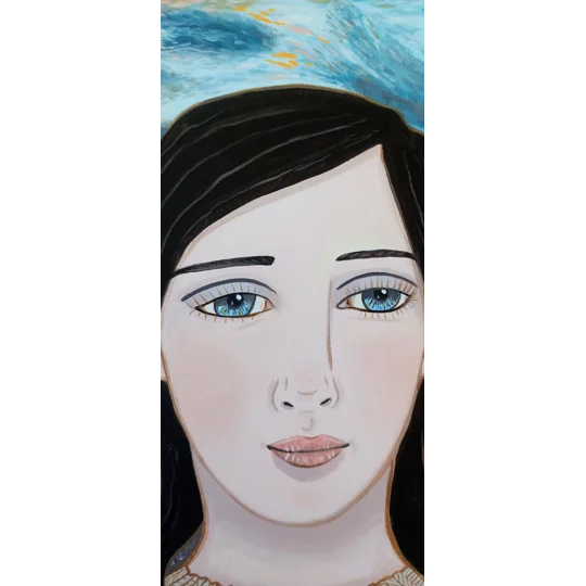 Close up of oil portrait painting face of woman