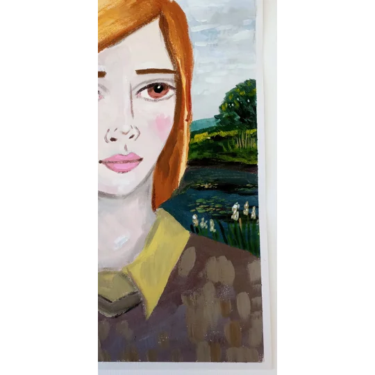 Portrait in an English Landscape - Original Acrylic Surreal Portrait Painting on Paper