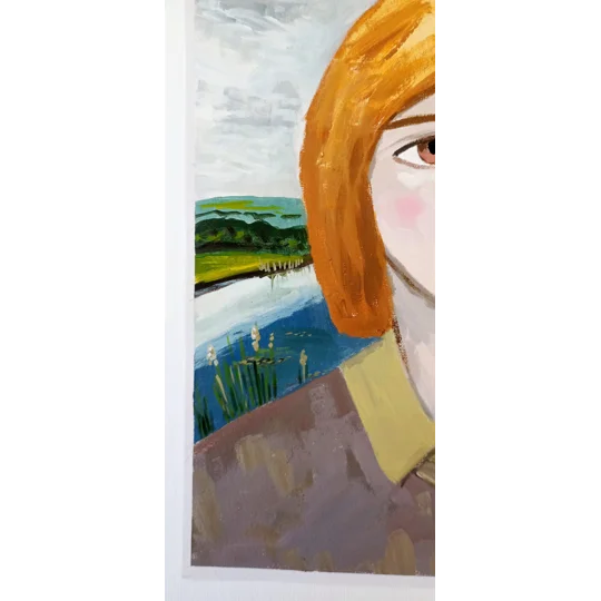 Portrait in an English Landscape - Original Acrylic Surreal Portrait Painting on Paper