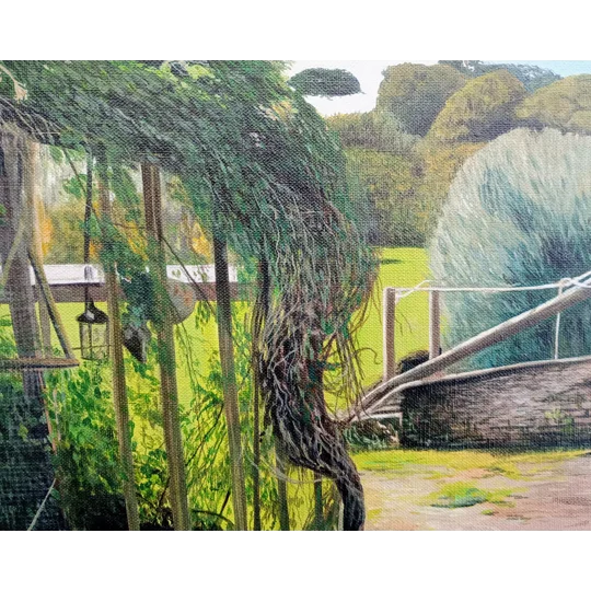 Greenhouse at Quarr - Original Oil Landscape Painting on Linen Canvas