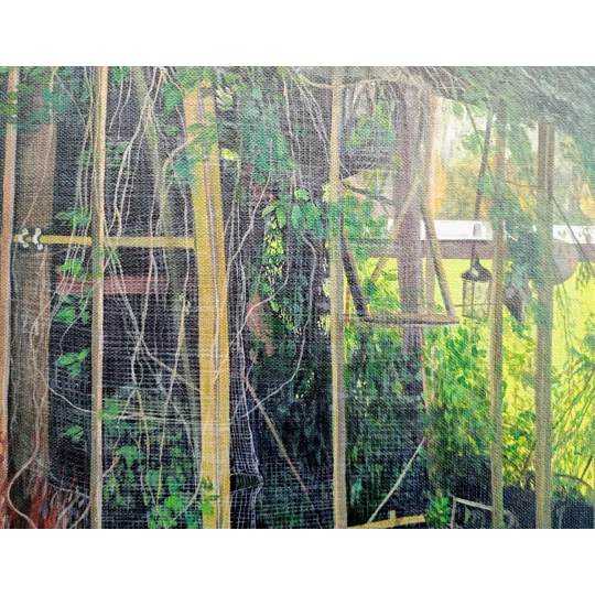 Greenhouse at Quarr - Original Oil Landscape Painting on Linen Canvas