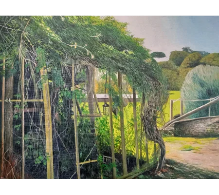 Greenhouse at Quarr - Original Oil Landscape Painting on Linen Canvas
