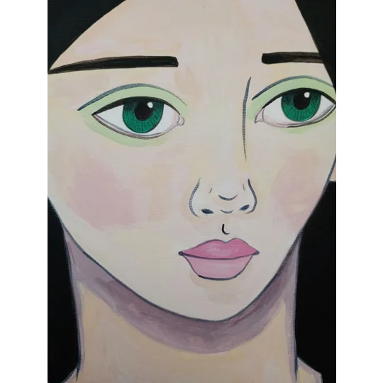 Lilac with Flowers - Original Acrylic Surreal Portrait Painting on Paper