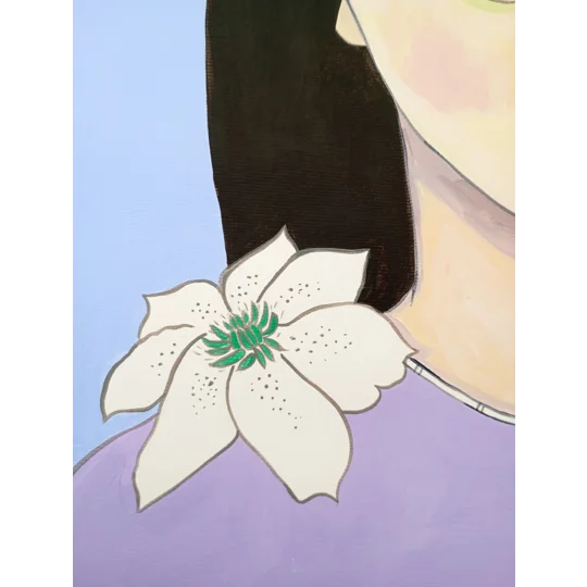 Lilac with Flowers - Original Acrylic Surreal Portrait Painting on Paper