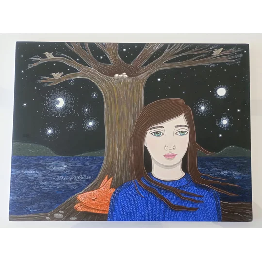 Fox 2 - Original Surreal Acrylic Portrait Painting on Wood Panel