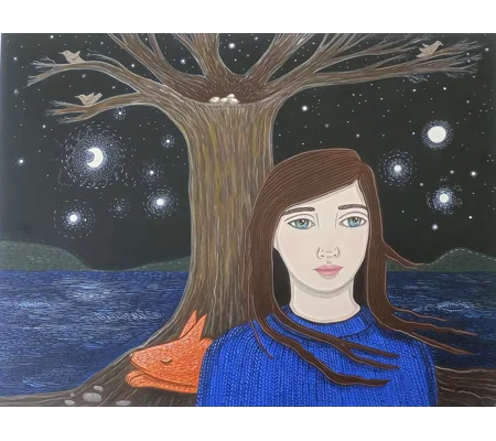 Fox 2 - Original Surreal Acrylic Portrait Painting on Wood Panel