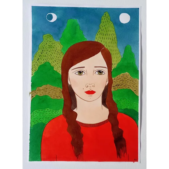 Portrait in a Landscape - Original Watercolour Ink Painting on Paper