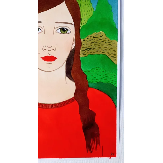 Portrait in a Landscape - Original Watercolour Ink Painting on Paper