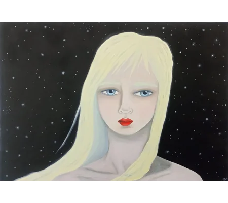 Starry- Original Oil Surreal Portrait Painting on Paper