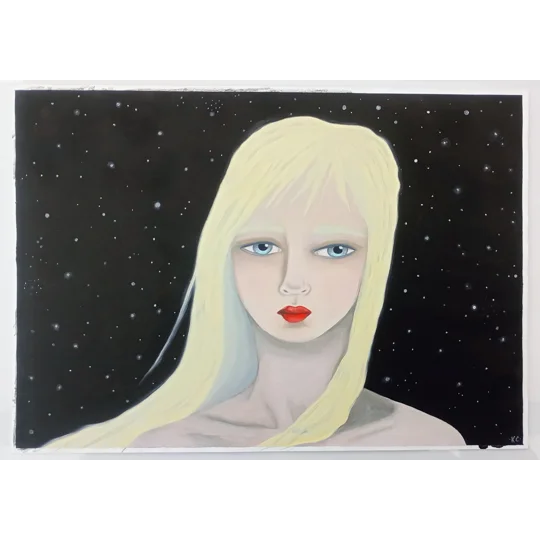 Starry- Original Oil Surreal Portrait Painting on Paper
