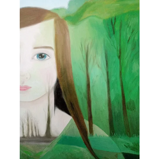 In the Woods - Original Oil Surreal Portrait Painting on Paper