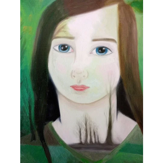 In the Woods - Original Oil Surreal Portrait Painting on Paper