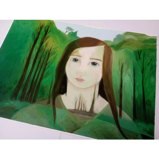 In the Woods - Original Oil Surreal Portrait Painting on Paper