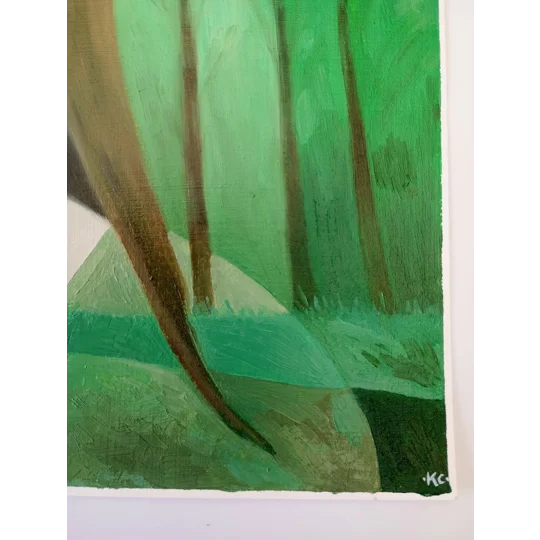 In the Woods - Original Oil Surreal Portrait Painting on Paper