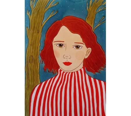Red Stripes - Original Watercolour Ink Surreal Portrait Painting on Paper