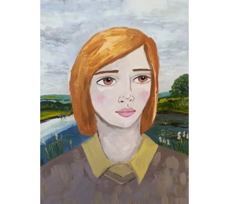 Portrait in an English Landscape - Original Acrylic Surreal Portrait Painting on Paper
