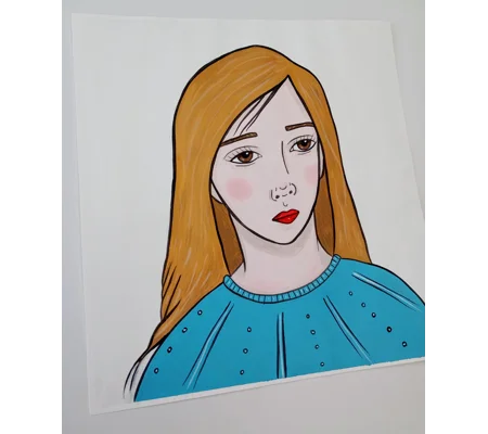 Blue Blonde - Original Oil Surreal Portrait Painting on Paper