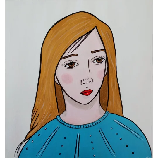 Blue Blonde - Original Oil Surreal Portrait Painting on Paper