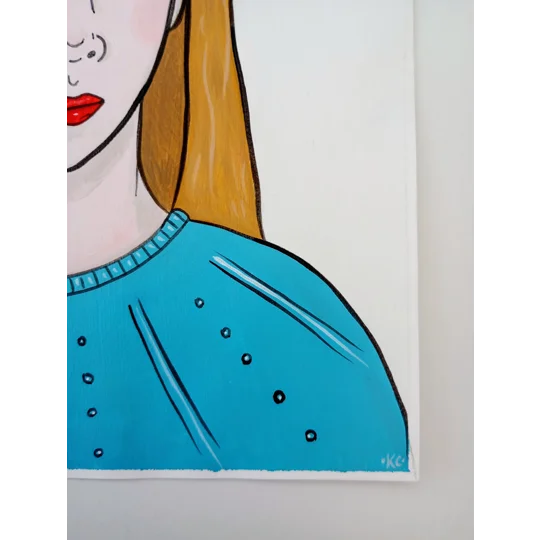 Blue Blonde - Original Oil Surreal Portrait Painting on Paper