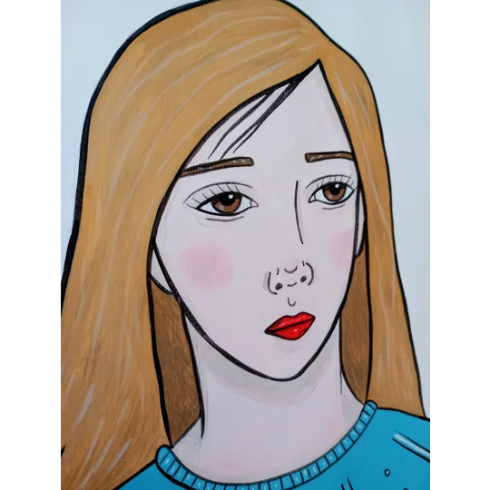 Blue Blonde - Original Oil Surreal Portrait Painting on Paper