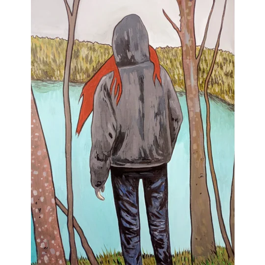Blue Lake - Original Oil Portrait Painting on Paper