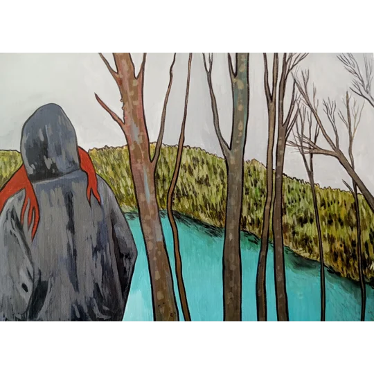 Blue Lake - Original Oil Portrait Painting on Paper