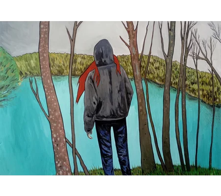 Blue Lake - Original Oil Portrait Painting on Paper