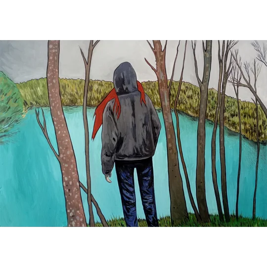 Blue Lake - Original Oil Portrait Painting on Paper