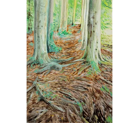 Path Between Trees - Original Gouache Landscape Painting on Paper