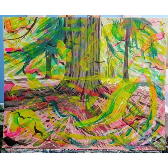 Forest Tree Abstracted - Original Acrylic Painting on Canvas Board