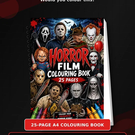 Horror Film Colouring Book A4 | 25 Pages | 120gsm | Adult Gift | Comb Bound