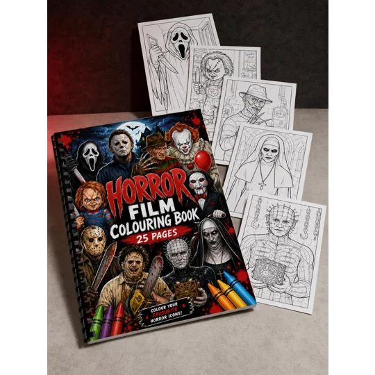 Horror Film Colouring Book A4 | 25 Pages | 120gsm | Adult Gift | Comb Bound
