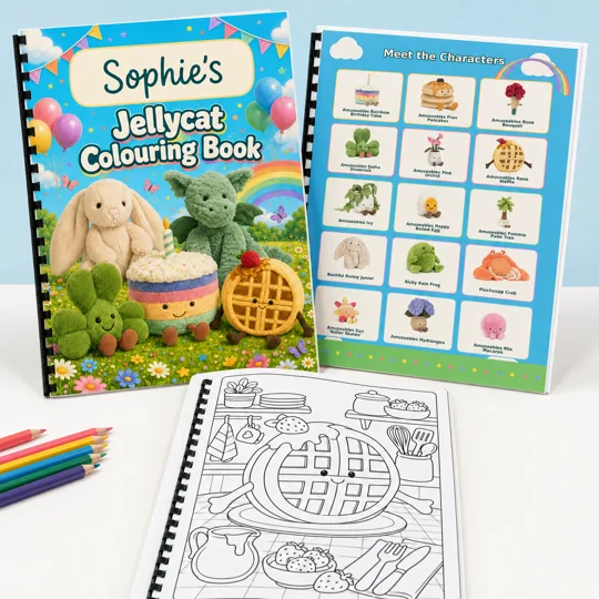 Personalised Jellycat Colouring Book A4 29 Designs Kids Birthday Gift