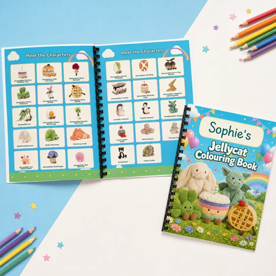 Personalised Jellycat Colouring Book A4 29 Designs Kids Birthday Gift